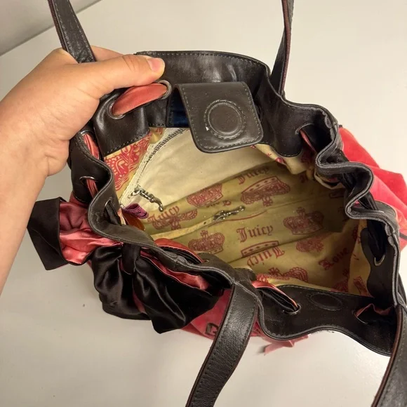 Juicy Couture Pink and Black Suede Shoulder Bag with Logo Charm - Picture 3 of 7